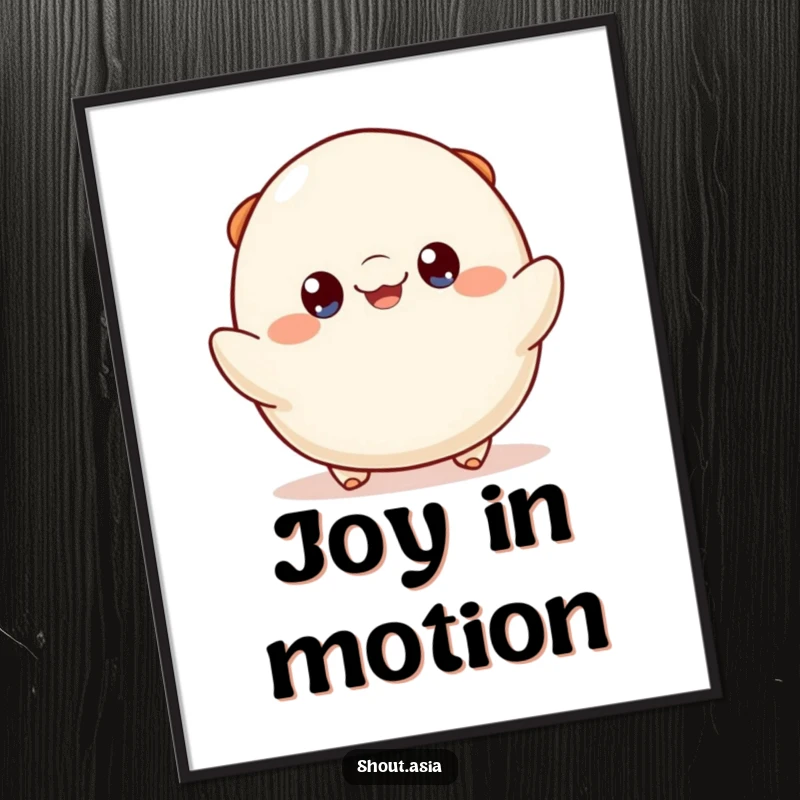 Funny dumpling digital art print of a cheerful dumpling with bright eyes playfully bouncing, perfect for instant, joyful wall decor.